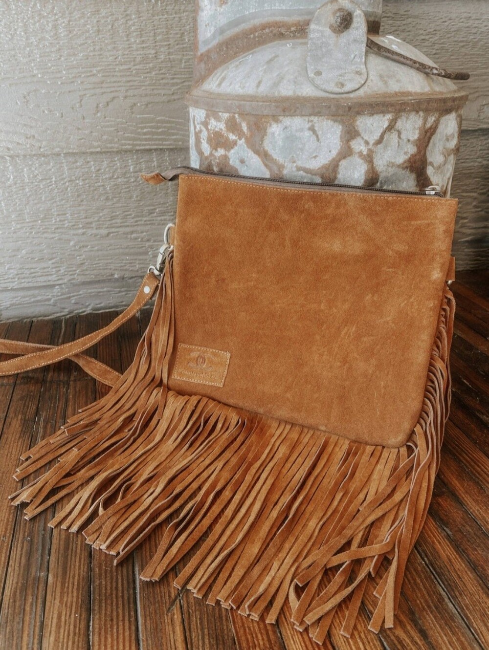 Chesney Patchwork Cowhide Fringe Crossbody Bag - Picture 7 of 9
